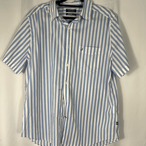 Nautica White and Blue Striped Button Down Shirt - Picture 1 of 11